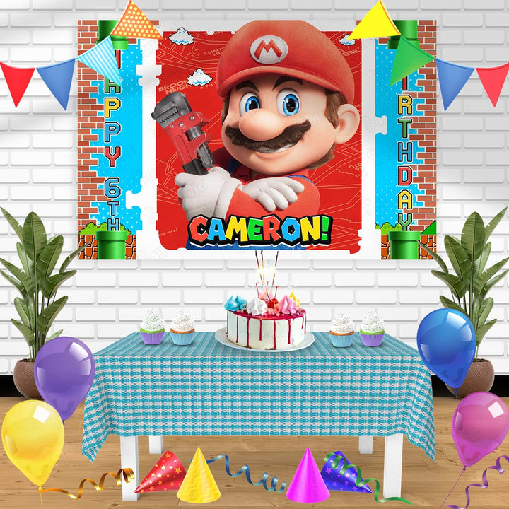 The Super Mario Bros Movie 2023 Mario Red Birthday Banner Personalized Party Backdrop Decoration