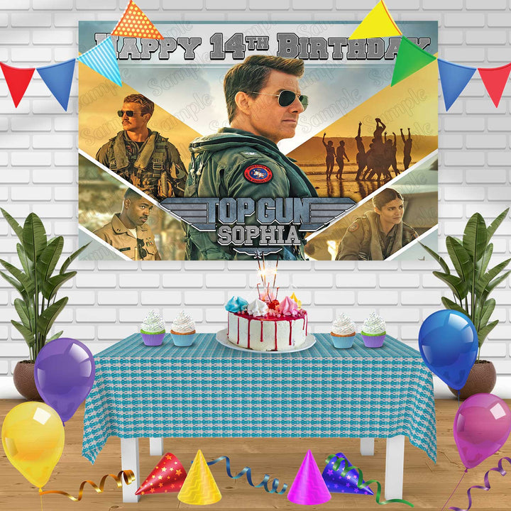 Top Gun Maverick Tom Cruise Miles Teller Birthday Banner Personalized Party Backdrop Decoration