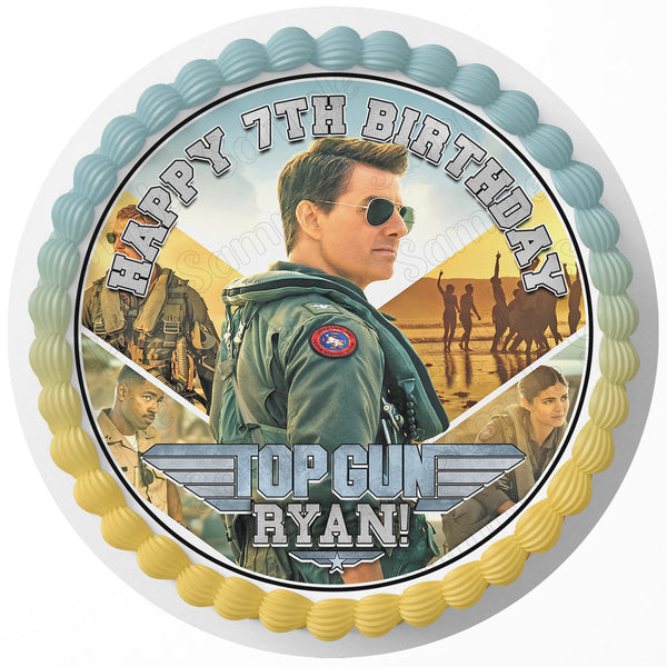 Top Gun Maverick Tom Cruise Miles Teller Rd Edible Cake Toppers Round