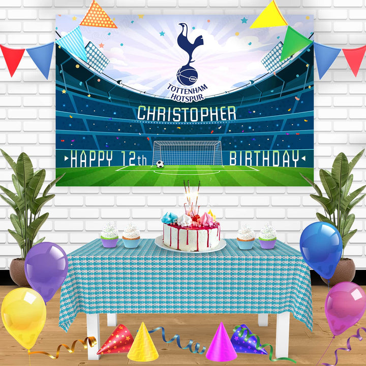 Tottenham Hotspur FC Birthday Banner Personalized Party Backdrop Decoration