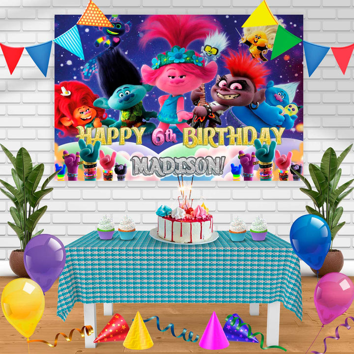 Trolls World Tour 2 Birthday Banner Personalized Party Backdrop Decoration
