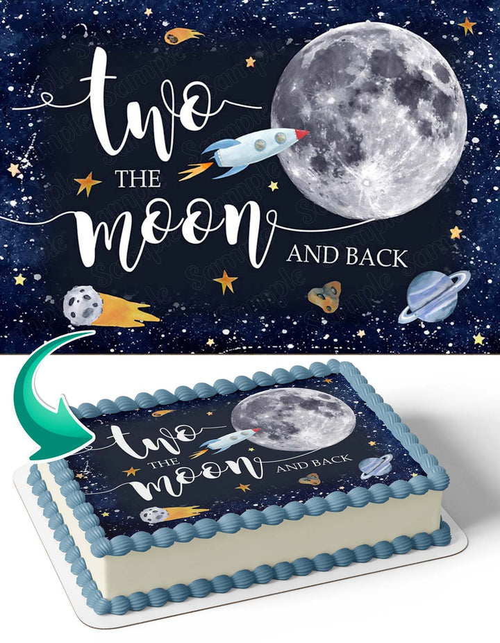 Two the Moon and Back Space Galaxy Birthday Edible Cake Toppers