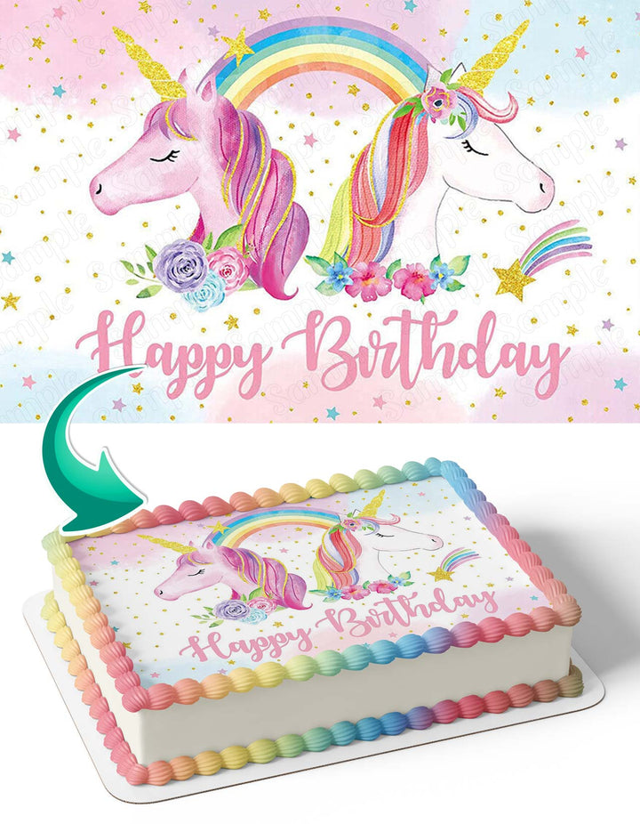 Unicorn Horse Rainbow Edible Cake Toppers