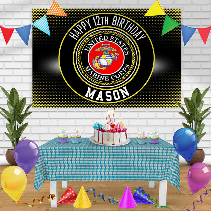 USMC Emblem United States Marine Corps Seal Birthday Banner Personalized Party Backdrop Decoration