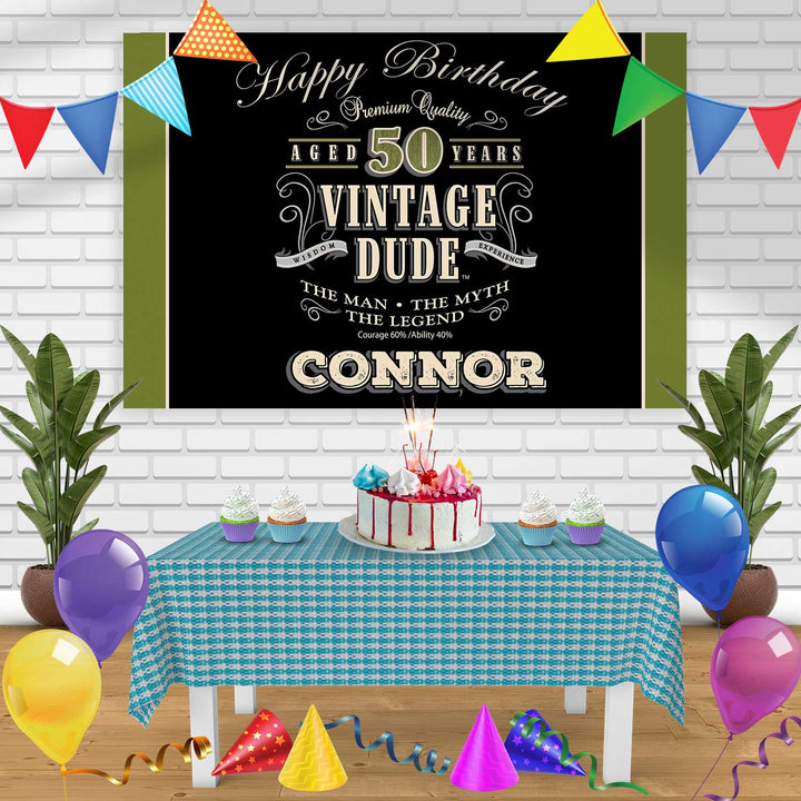 VINTAGEDUDE Birthday Banner Personalized Party Backdrop Decoration