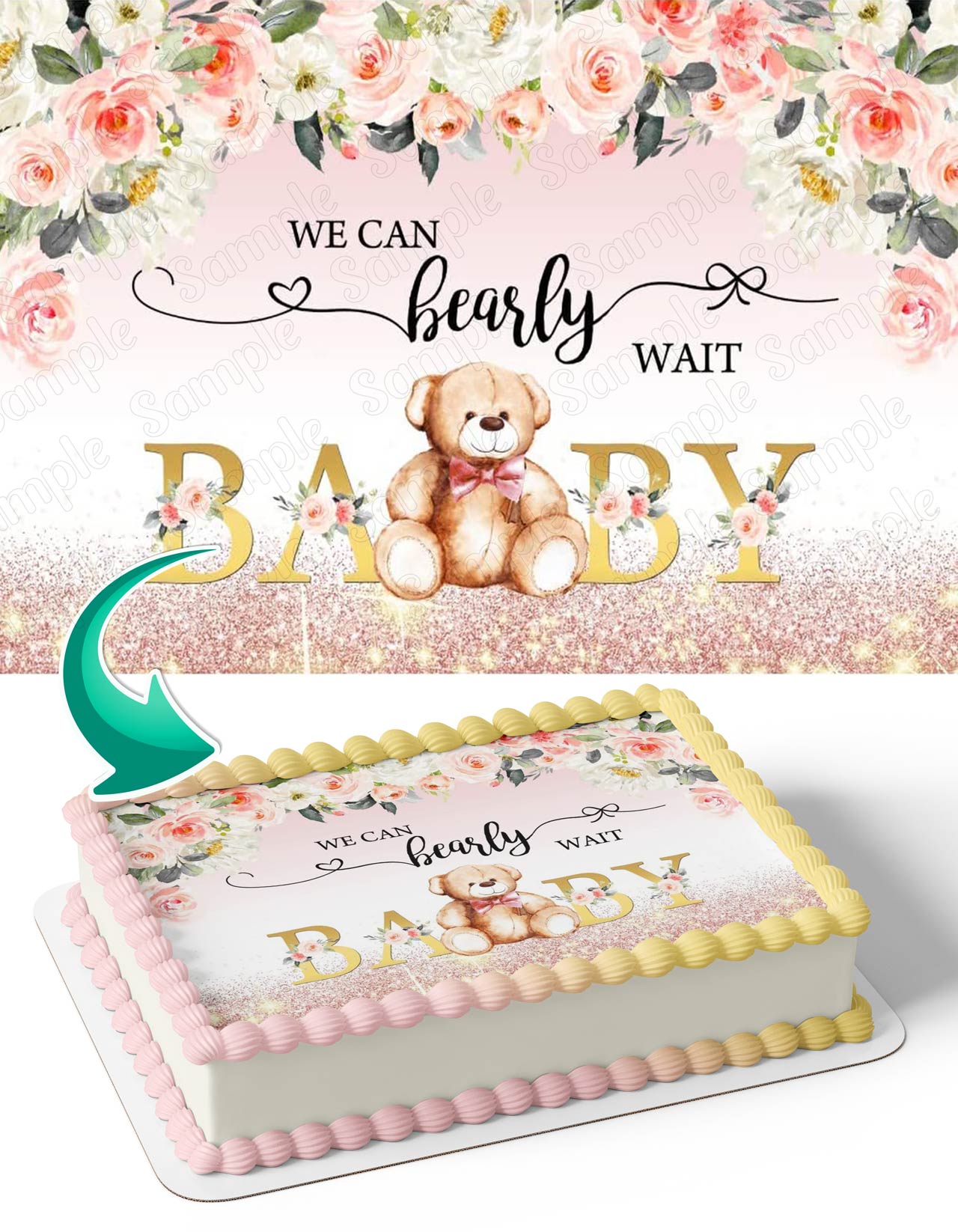 Amazoncom We Can Bearly Wait Cake Topper Bear Baby Shower Decorations  Supplies for Boys Girls Teddy Theme Gender Reveal Party Dessert Ornaments  Sign Doublesided Gold Glitter  Grocery  Gourmet Food