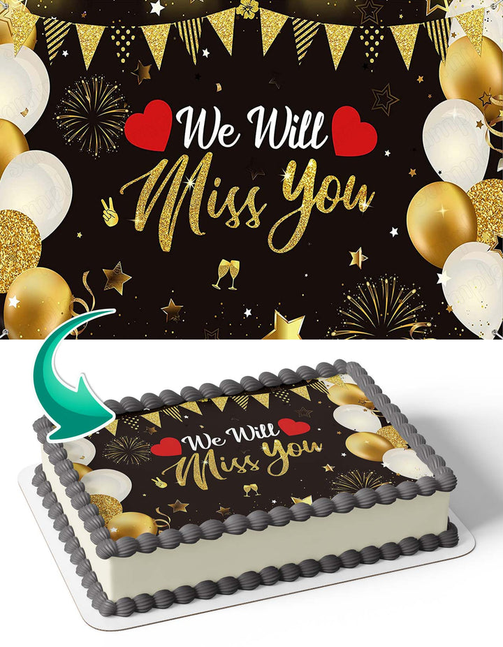We Will Miss You Hearts Edible Cake Toppers