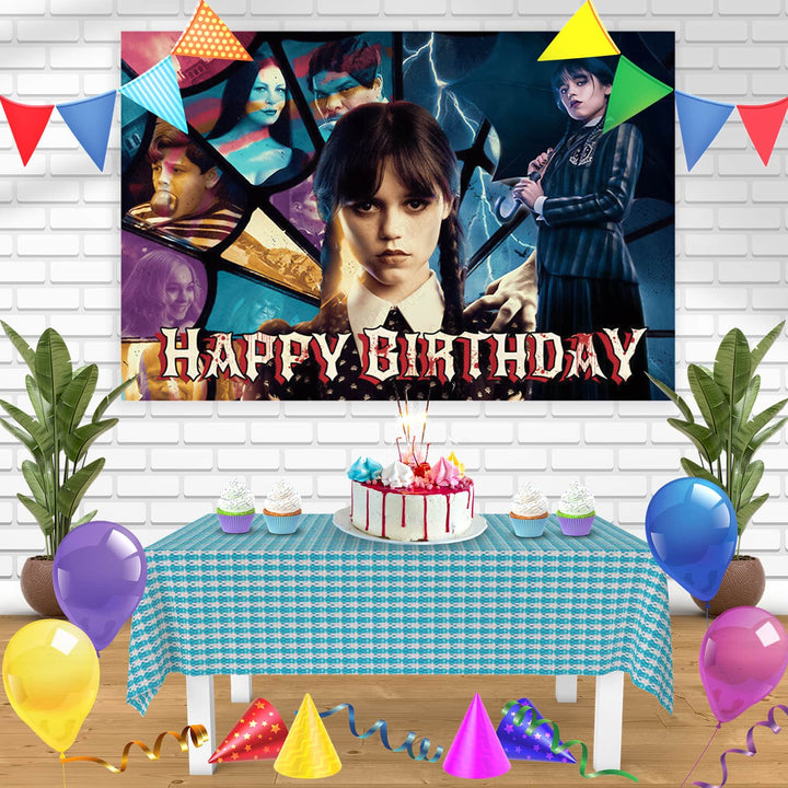 Wednesday Addams Netflix Series Bn Birthday Banner Personalized Party Backdrop Decoration