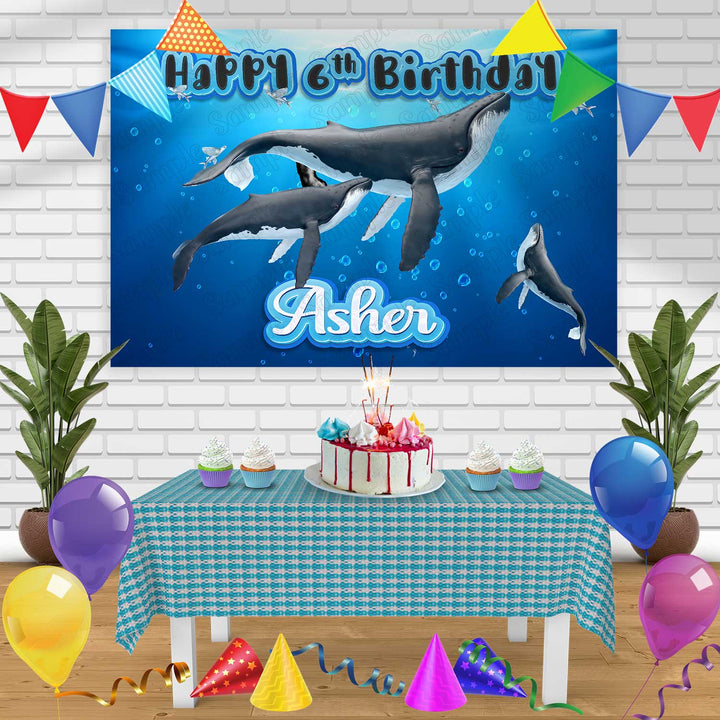 Whales Sea Fish Water Birthday Banner Personalized Party Backdrop Decoration