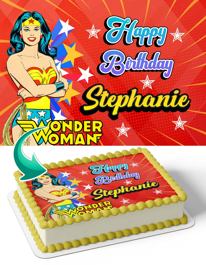 Wonder Woman Retro Vintage Edible Cake Toppers